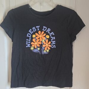 Old Navy Black Tee with Orange Floral Design